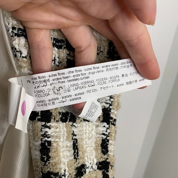 Zara Women Taupe Brown Lapel Collar Longline Textured Plaid Blazer Medium - Picture 14 of 16